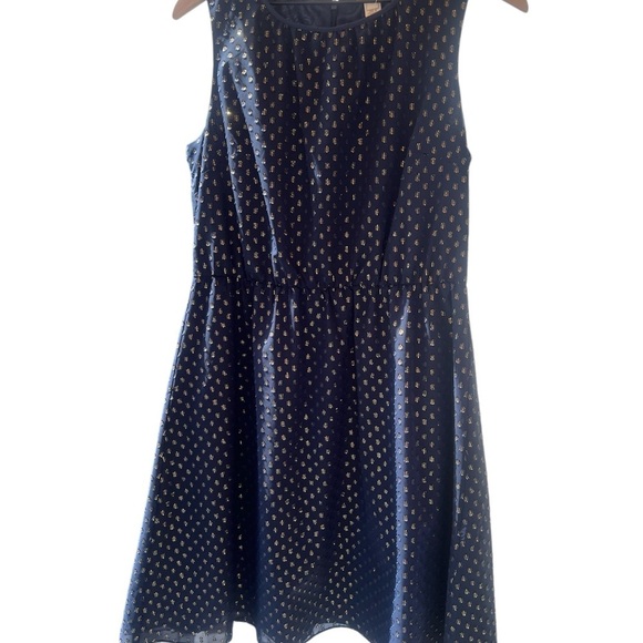J.CREW Women Navy Metallic Gold Dot Dress Sleeveless Navy Size 8 Zipper Flare - Picture 2 of 8